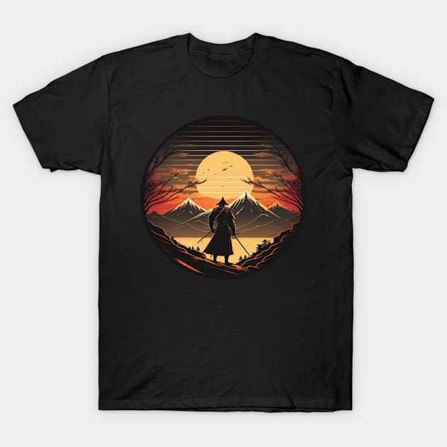 Samurai sunset retro T-Shirt by kakimonkey